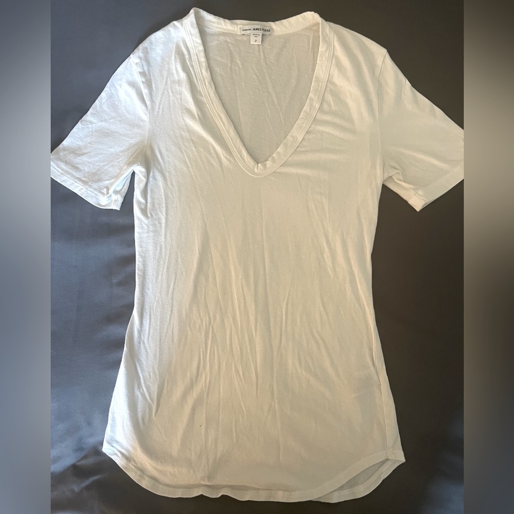 James Perse White V-Neck T Shirt Size 2